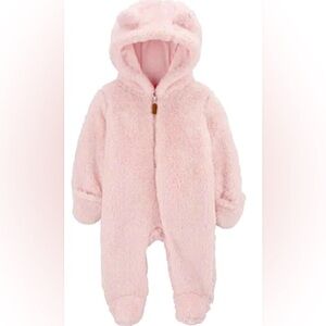 Carters baby girl pink hooded & footed sherpa jumpsuit NEW with tags  Sz 6 mths